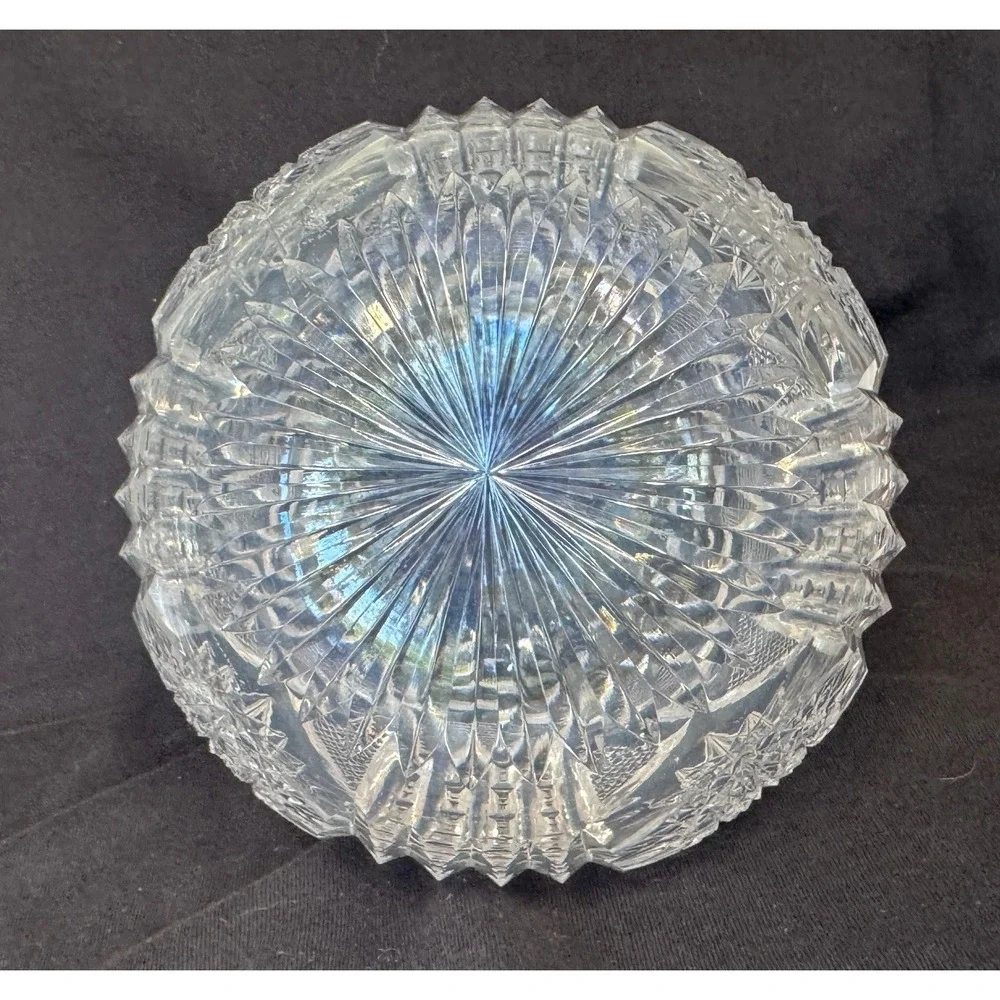 Vintage Cut Glass Decanter American Brilliant Style Crystal Bulbous Starburst